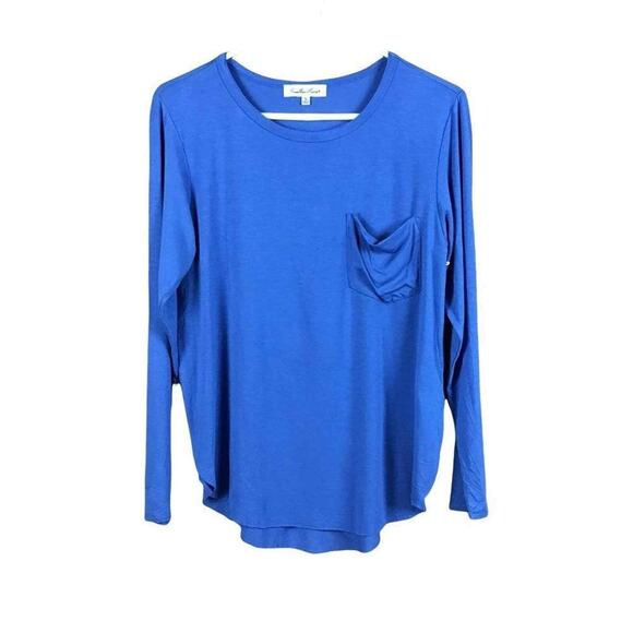 Another Love Women’s Small Blue Pullover Long Sleeve Top Pocket Stretch NWOT - Picture 6 of 16